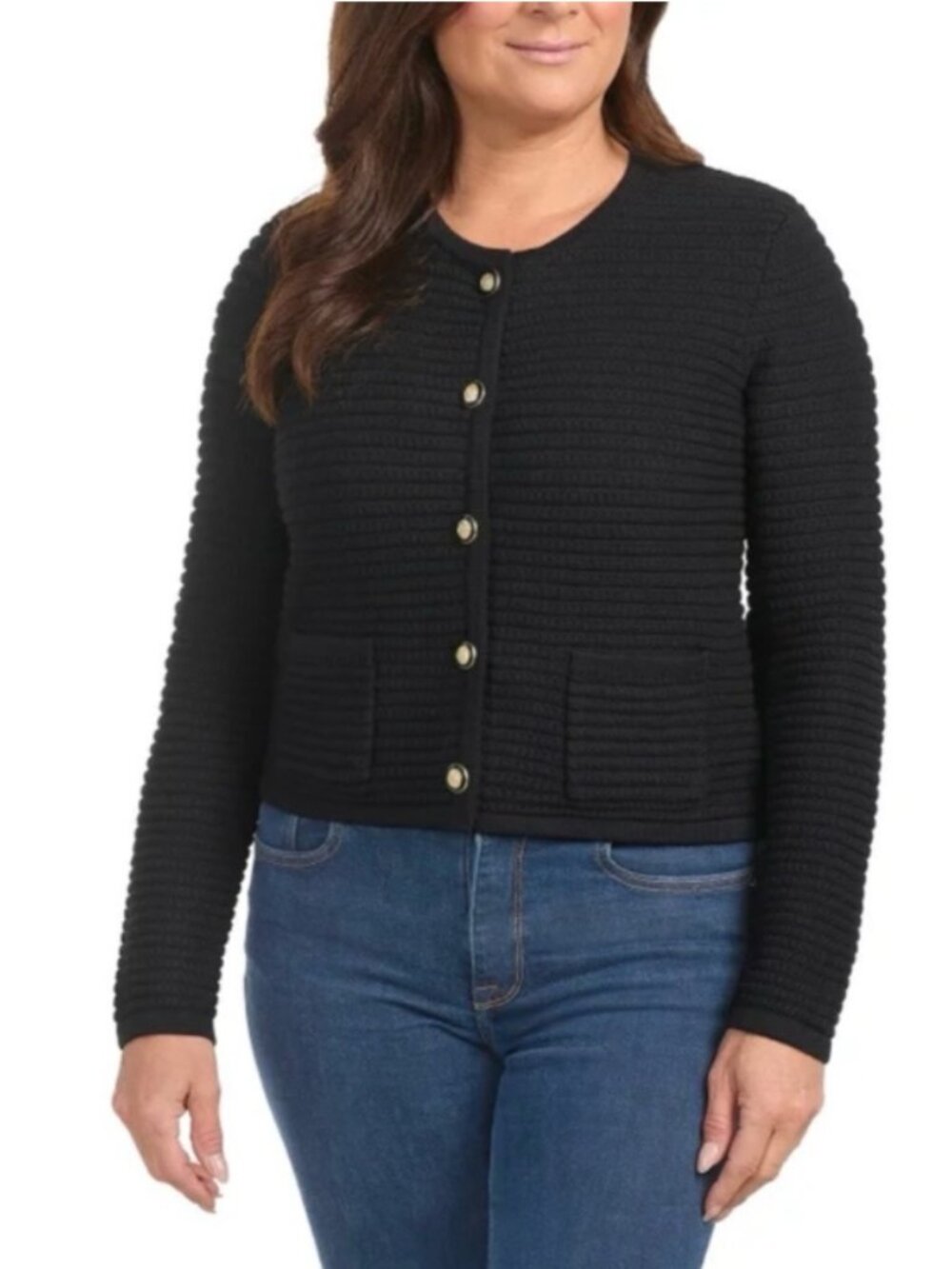 Hilary Radley Black Textured Knit Cardigan Sweater L